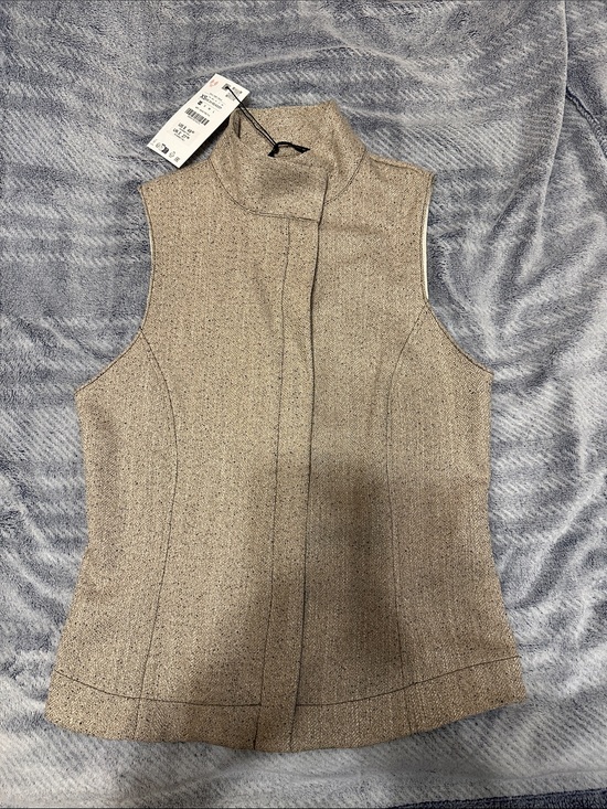 Zara Tops - Zara Beige Tweed-Look Mock Neck Vest